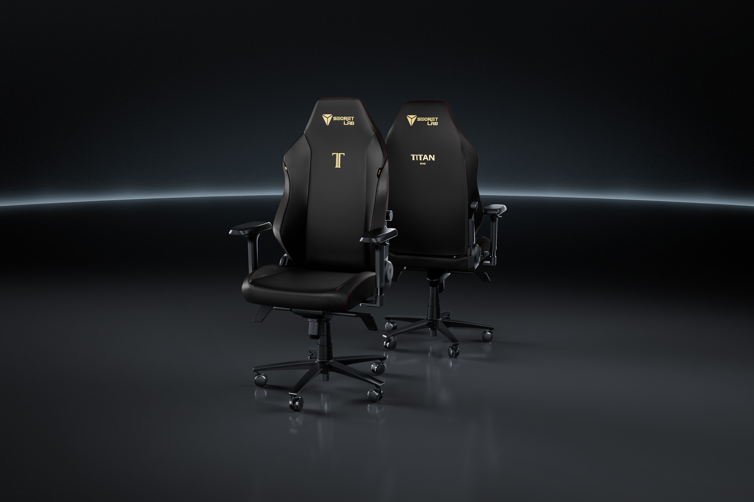Two Secretlab TITAN Evo chairs in black Stealth leatherette