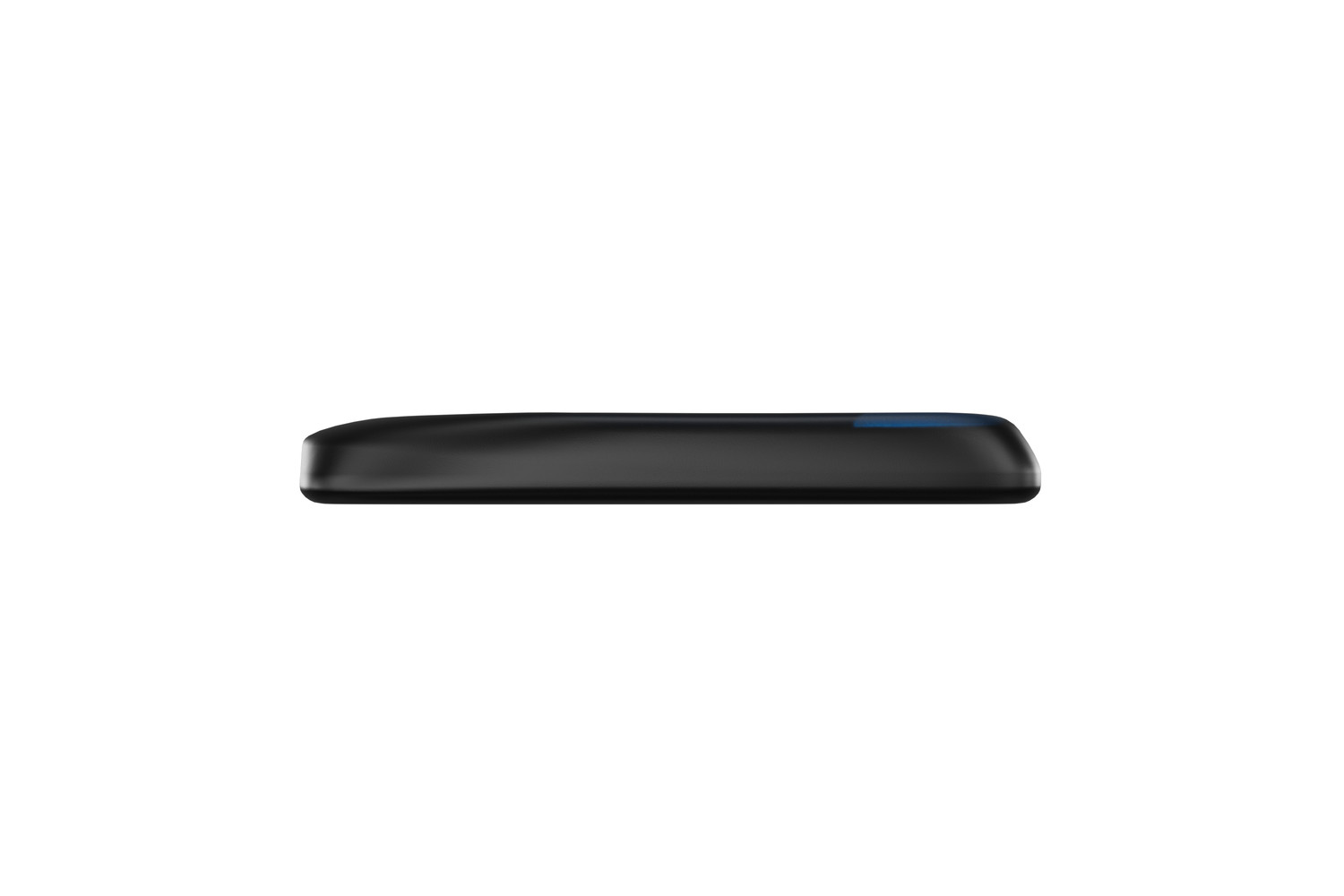 A single black air purifier with a blue accent.