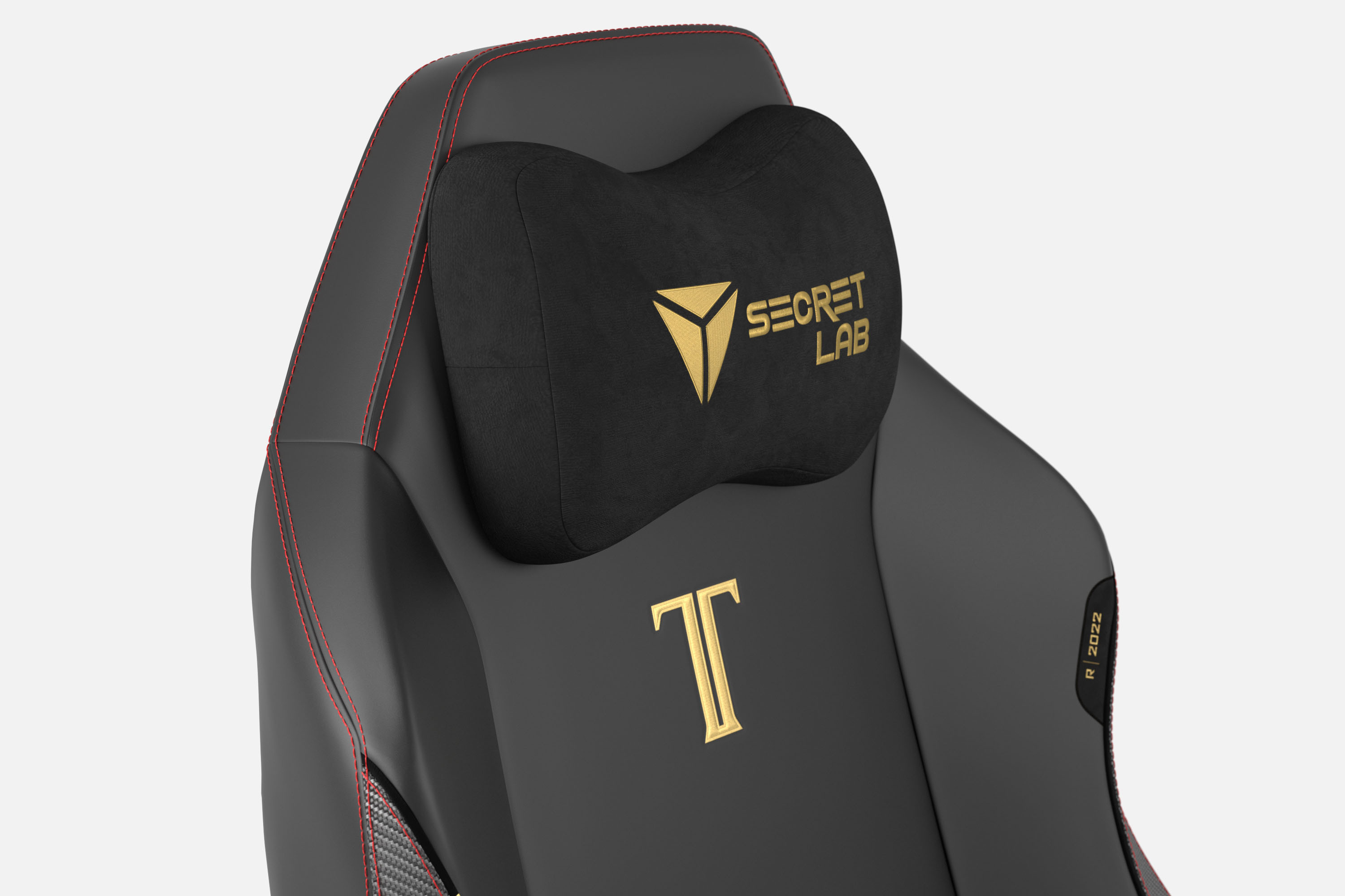 Secretlab Titan Evo backrest with magnetic memory foam head pillow and gold Secretlab logo