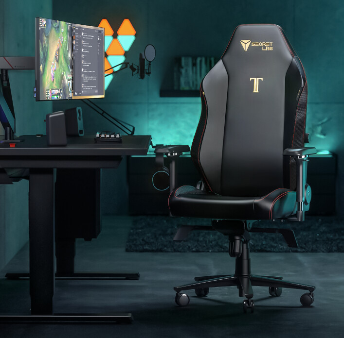 Modern gaming setup featuring the SecretLab Titan Evo chair, known for ergonomic design, premium materials, and full adjustability—an excellent example of good gaming chairs for comfort and performance.