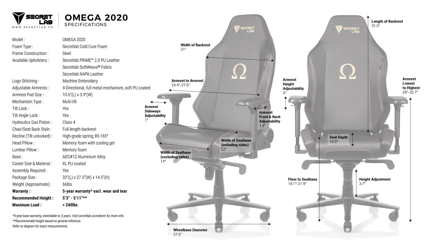 Chair assembly and specifications Secretlab US