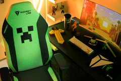 A Minecraft, edition themed Secretlab TITAN Evo gaming chair in a full Secretlab setup