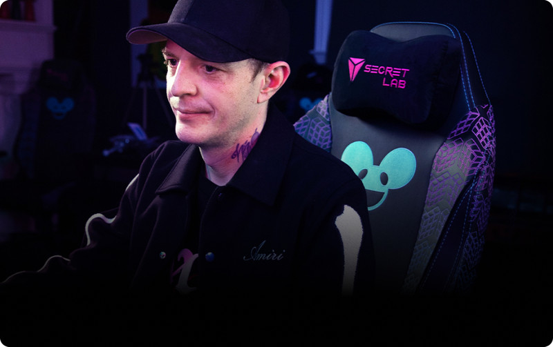Joel 'Deadmau5' Zimmerman in his studio, sitting on a Secretlab TITAN Evo deadmau5 Cube Edition chair